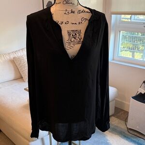 Velvet Elegant Black V-Neck Blouse